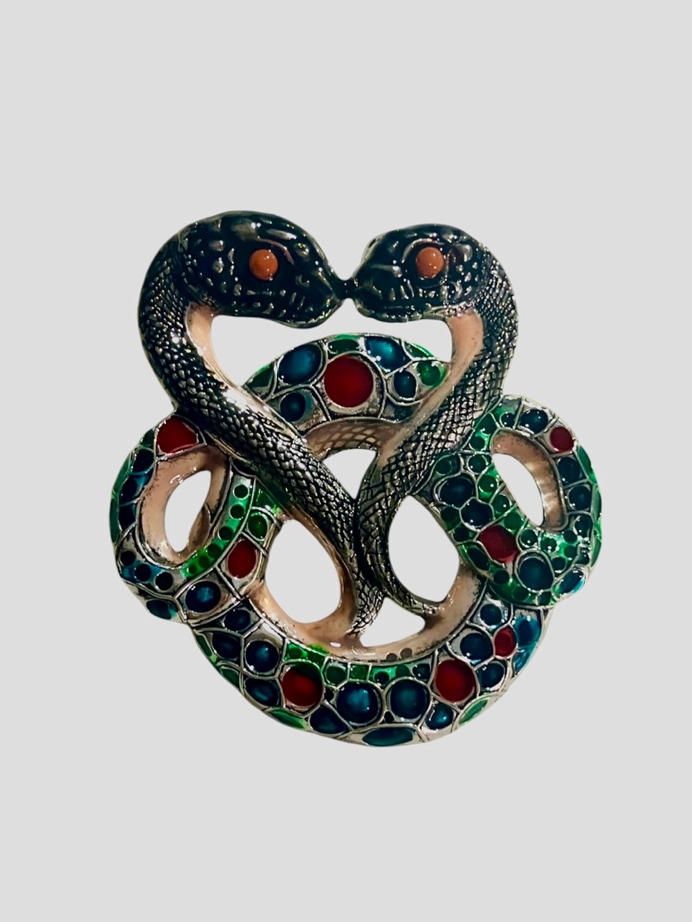 Gothic whimsigoth whimsical McBling  double serpent snake statement brooch pin